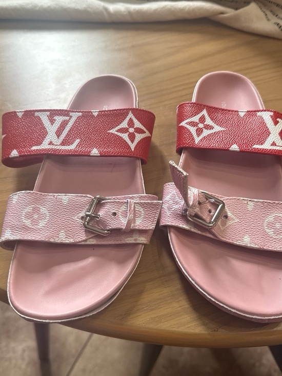 Louis Vuitton Shoes - Louis Vuitton Pink & Red Monogram Kids Slide Sandals